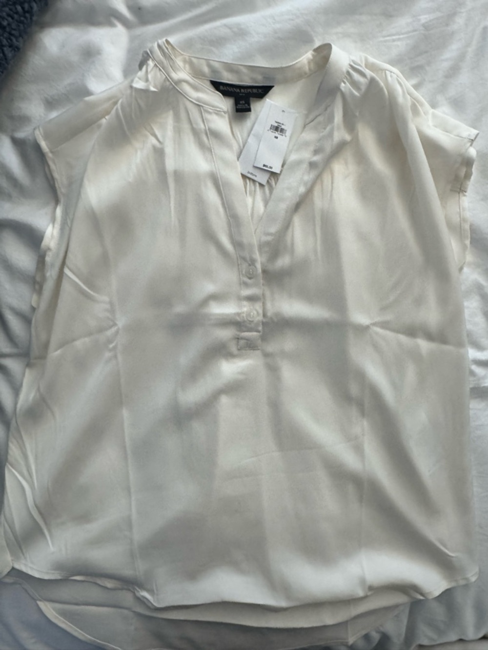 Banana Republic Ivory Silk Split-Neck Blouse